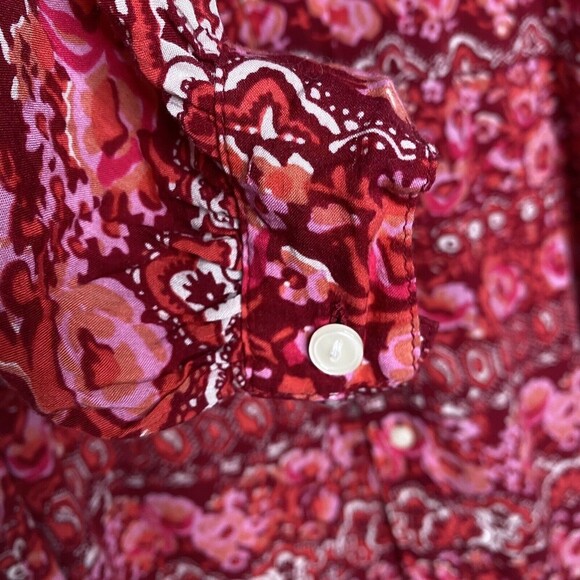 Lucky Brand Womens Red Floral Collar Button Down Top Shirt XL Red Rayon - Picture 5 of 8
